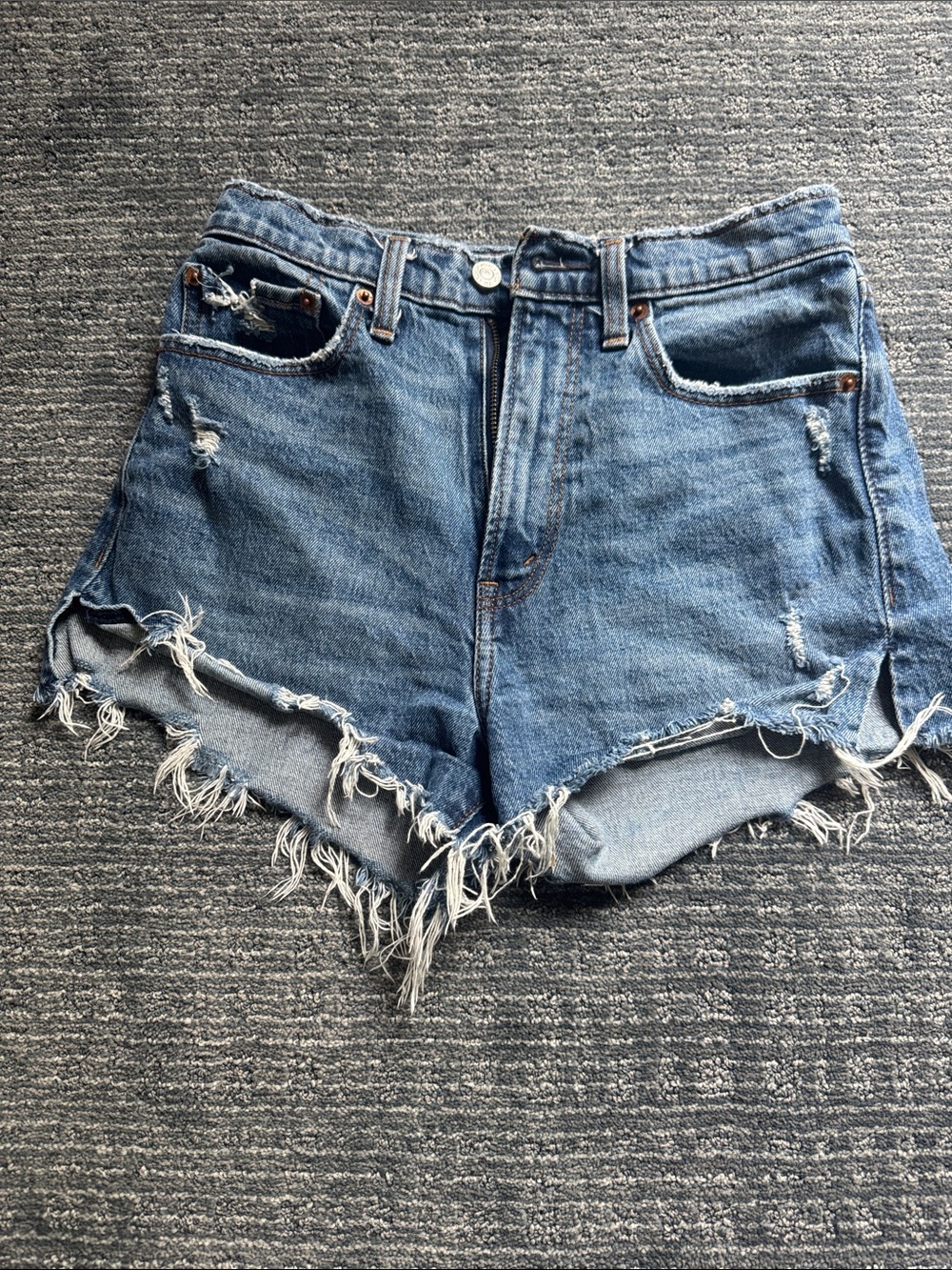 Abercrombie & Fitch High Rise Mom Short Distressed Denim Jean Shorts Blue Waist